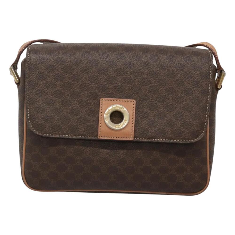 CELINE Macadam Canvas Shoulder Bag Pvc Leather Brown Gold - Picture 2 of 12
